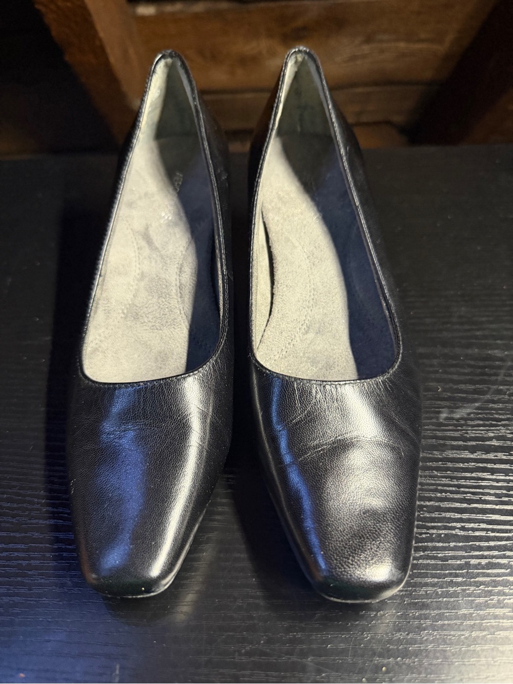 AEROSOLES Black Leather Square-Toe Pumps